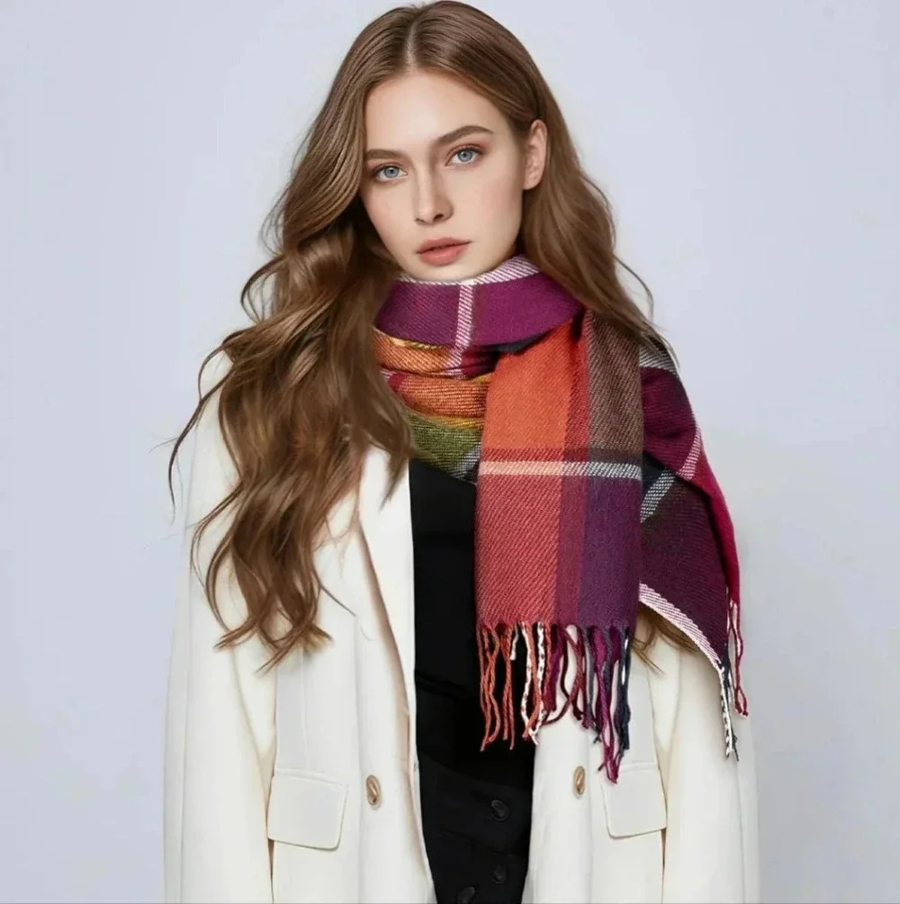 Womens Winter Scarf, Fashion Cashmere Feel Plaid Scarfs for Women, Pashmina Shaw